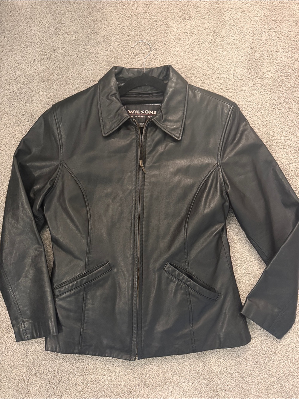Wilson Black Leather Jacket with Classic Collar